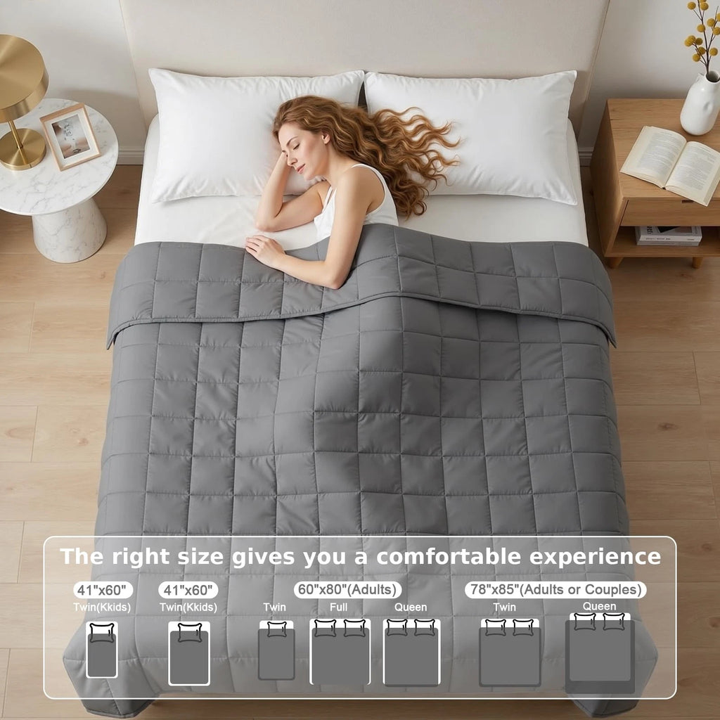 Weighted Blanket - 15Lbs 48x72 Twin Size Cotton Weighted Blanket w/ Glass Beads