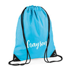 Personalised Gym Sack / Pump / Swim Drawstring Bag Printed with name -Ocean Blue