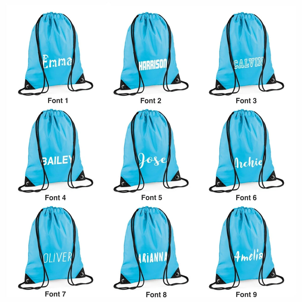 Personalised Gym Sack / Pump / Swim Drawstring Bag Printed with name -Ocean Blue