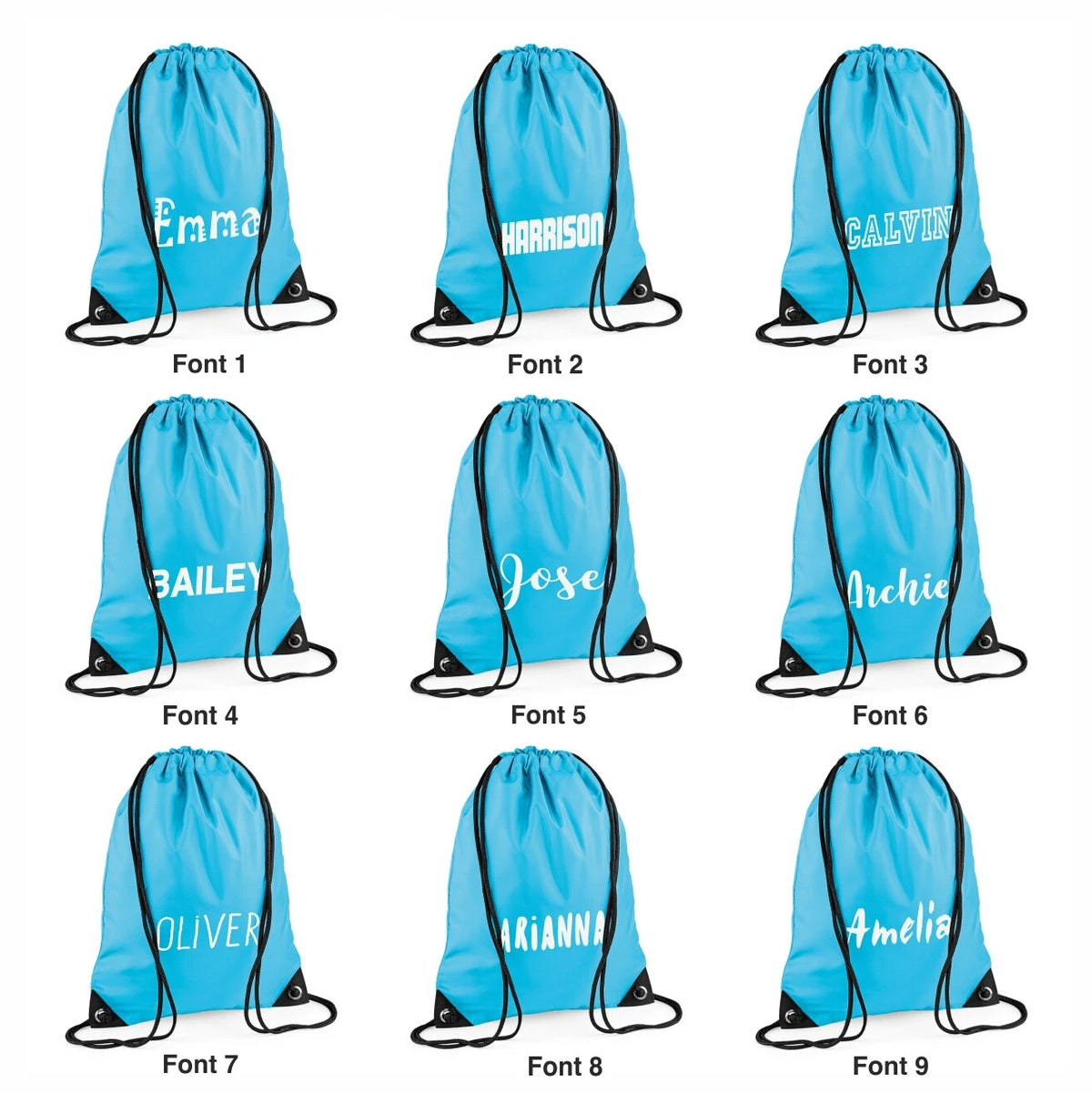 Personalised Gym Sack / Pump / Swim Drawstring Bag Printed with name -Ocean Blue