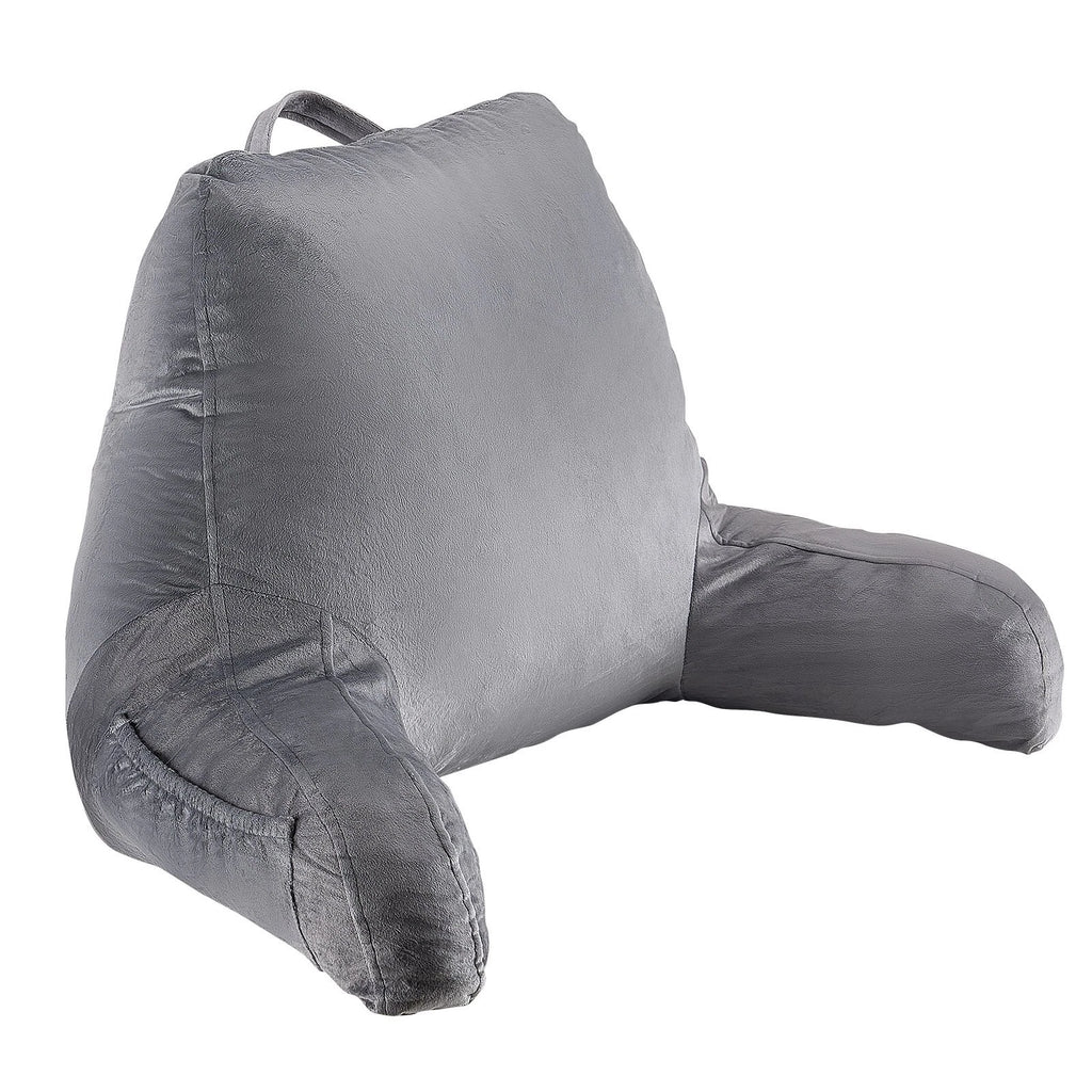 Reading Pillow with Arms Shredded Memory Foam Bed Rest Backrest 3 Pockets Gray