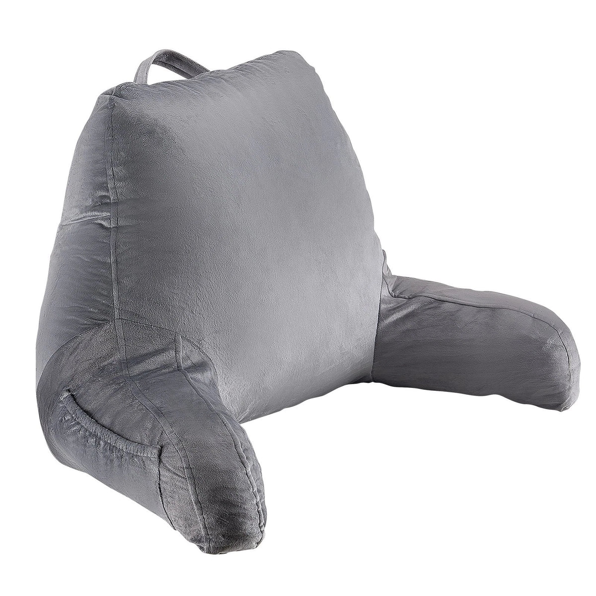 Reading Pillow with Arms Shredded Memory Foam Bed Rest Backrest 3 Pockets Gray