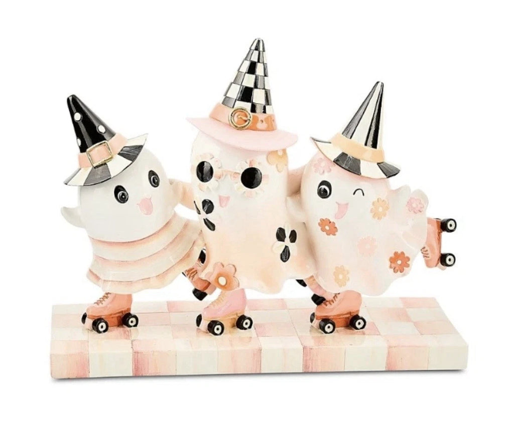 MacKenzie-Childs Hocus Pocus Ghost Trio Figurine, Rosy Check. New In Box