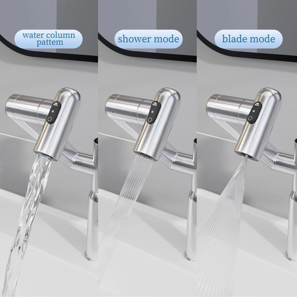 Chrome Bathroom Sink Faucet With Spray Function And Temperature Display For Anti