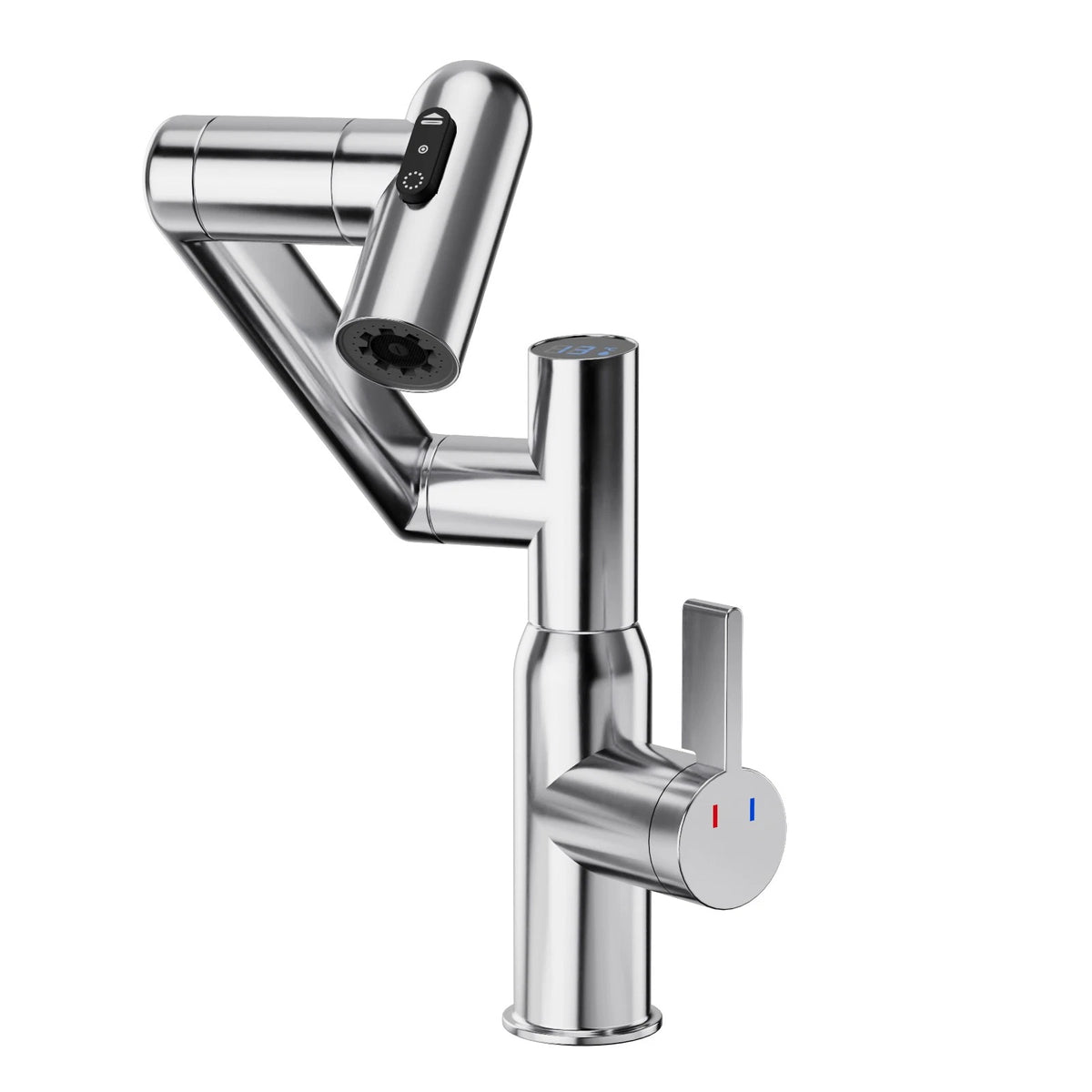 Chrome Bathroom Sink Faucet With Spray Function And Temperature Display For Anti