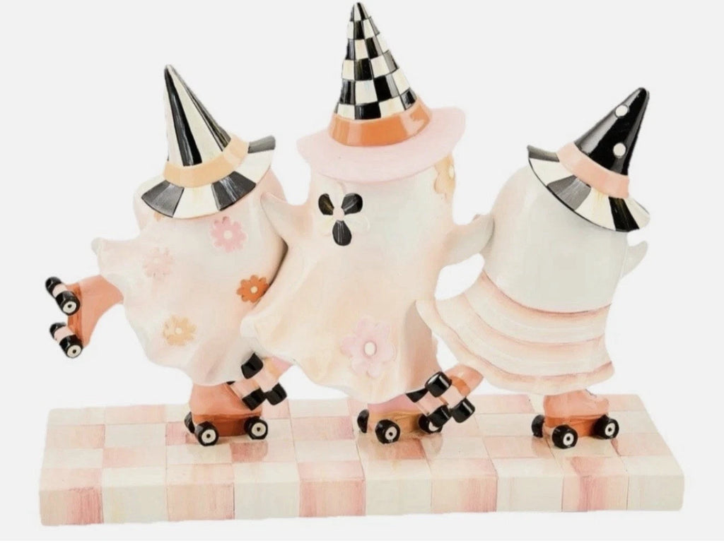 MacKenzie-Childs Hocus Pocus Ghost Trio Figurine, Rosy Check. New In Box
