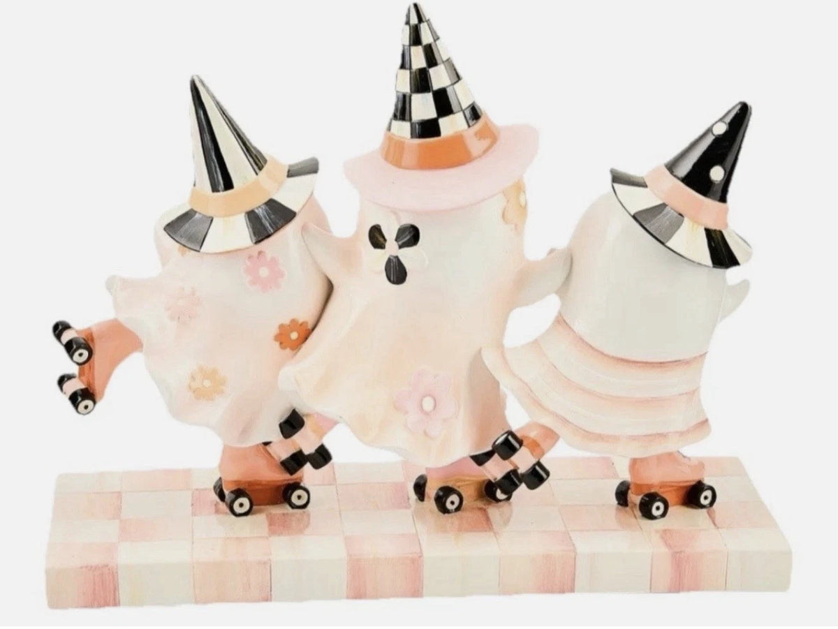 MacKenzie-Childs Hocus Pocus Ghost Trio Figurine, Rosy Check. New In Box