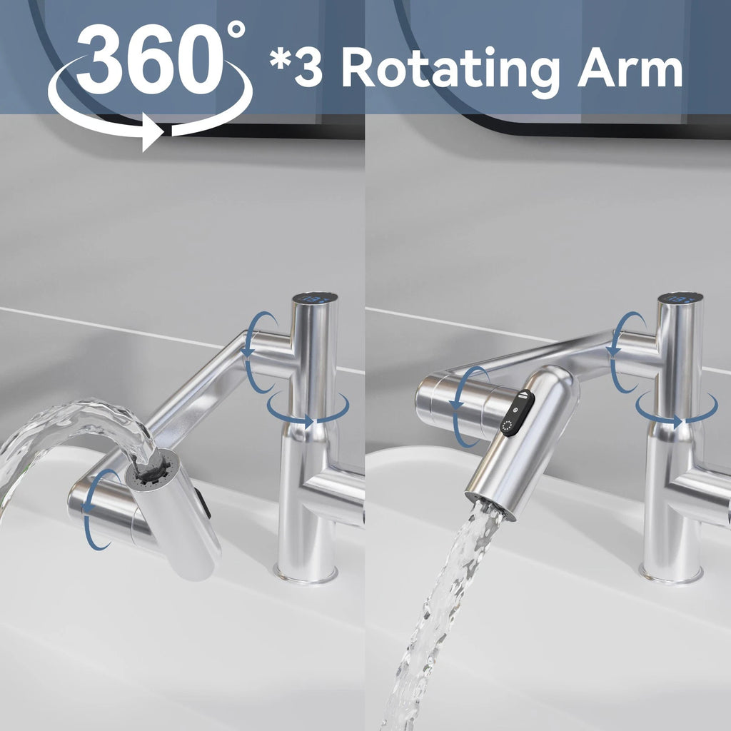 Chrome Bathroom Sink Faucet With Spray Function And Temperature Display For Anti