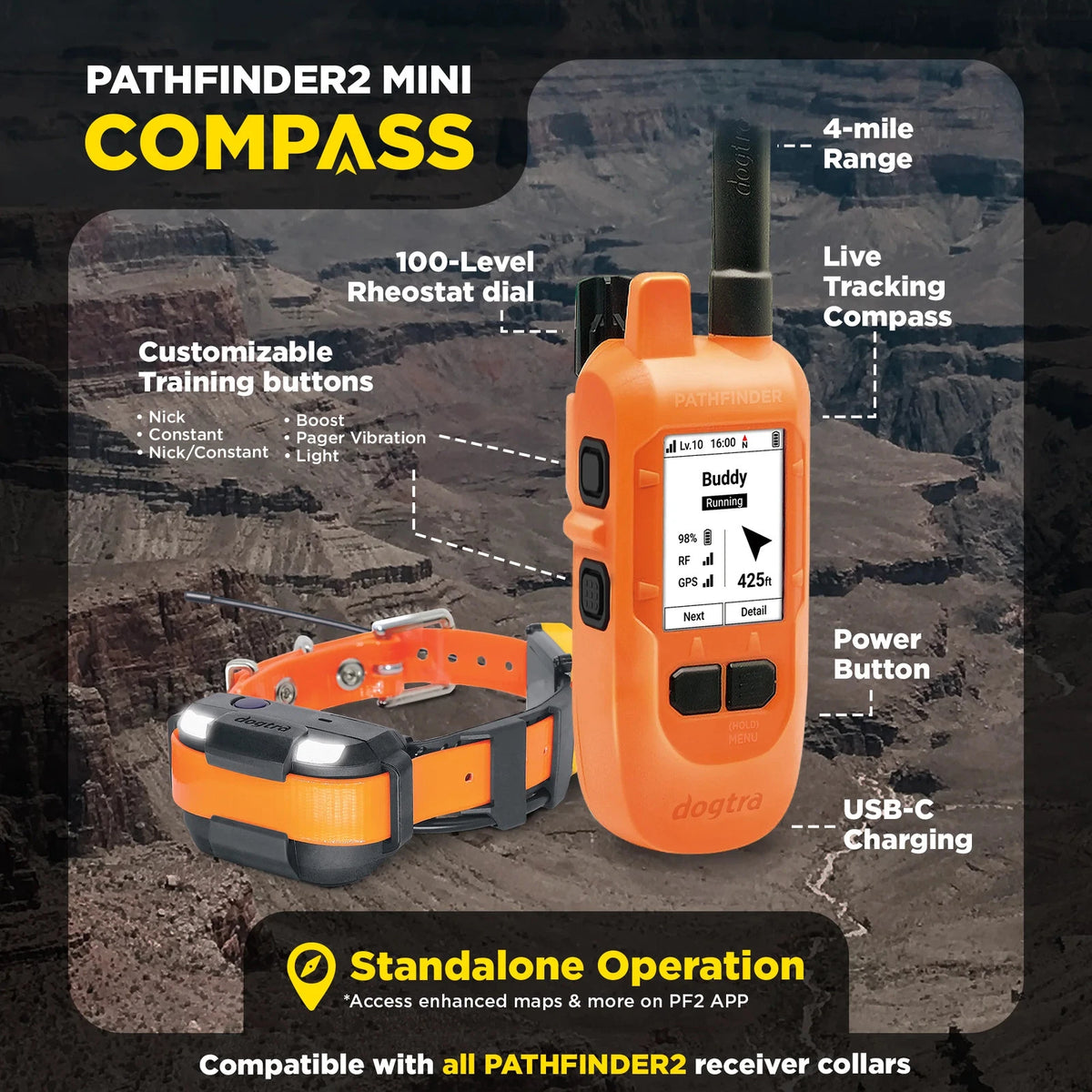Dogtra Pathfinder2 Mini Compass - Handheld GPS Dog Tracking and Training System